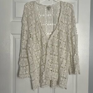 J. Jill Hand-Crocheted Open Knit Top - White